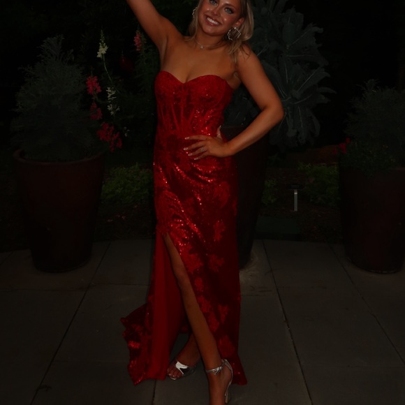Red Sequin Corset Gown Prom Dress